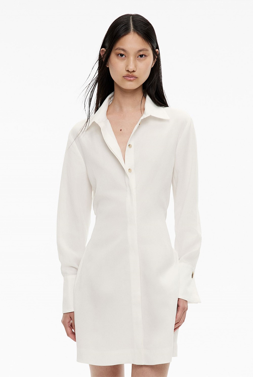 Long Sleeve Casual White Shirt Dress Fresh White Long Sleeve Mini