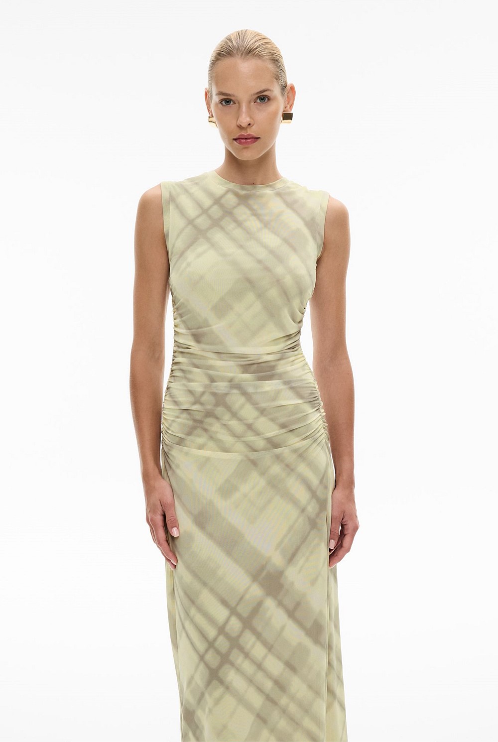 Check Print Mesh Check Dress - Women's Green Dresses | Witchery Check Print Mesh Check Dress - Women's Green Dresses | Witchery