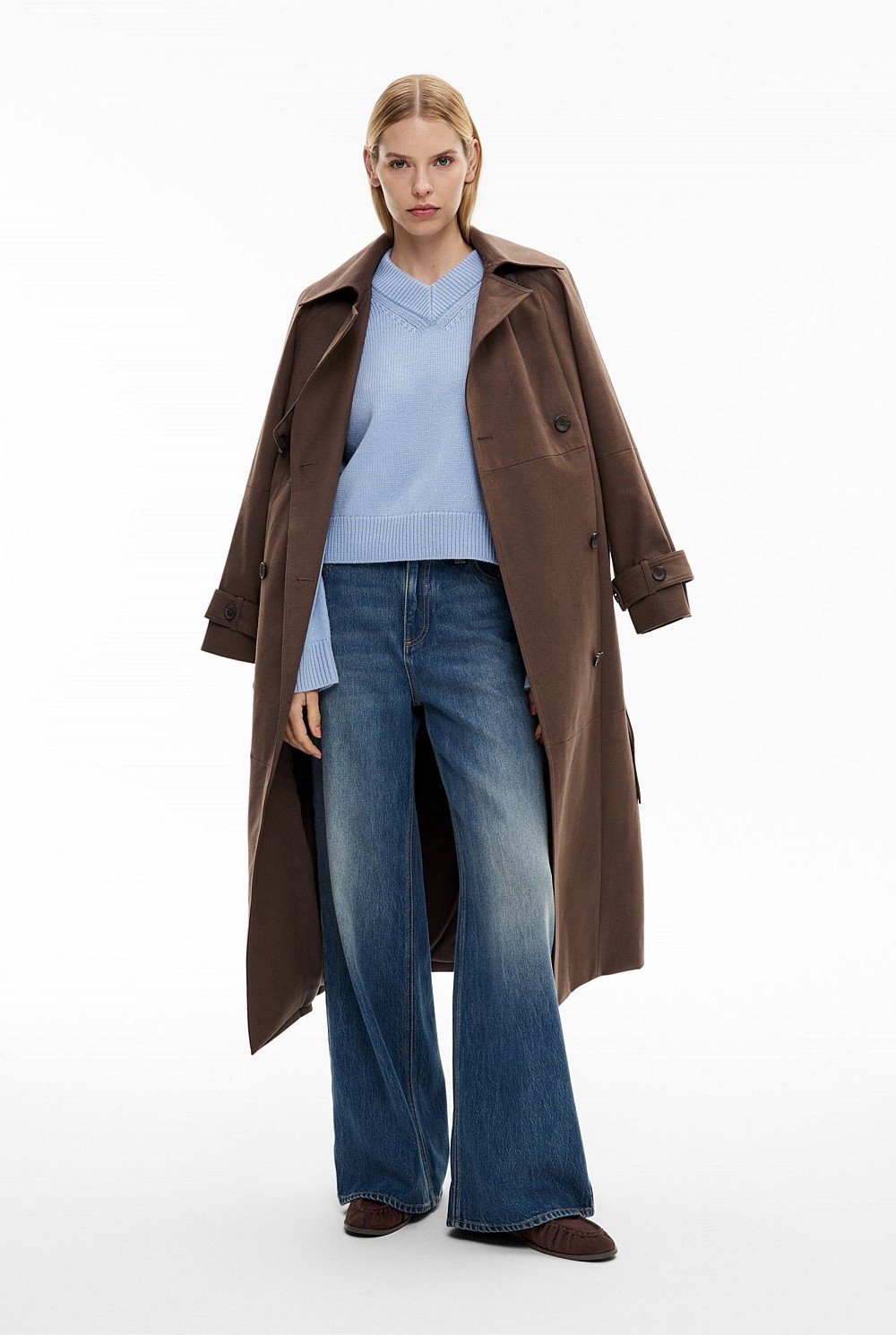 Cornflower Blue High V Neck Knit Jumper Women's Sweaters Witchery