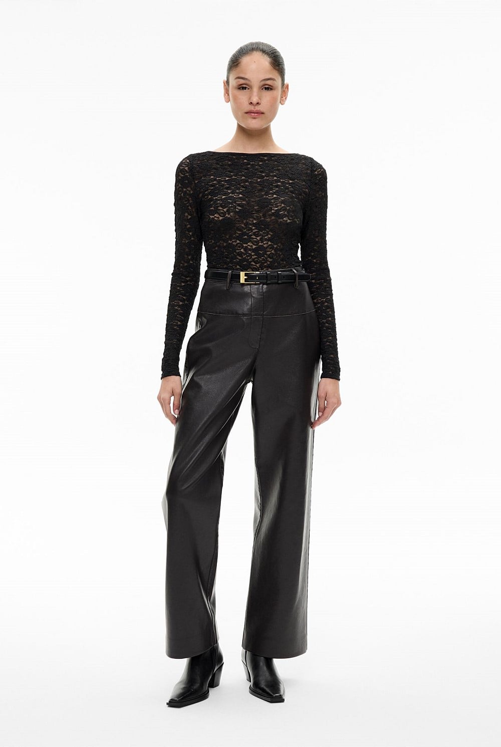 Black Spliced Faux Leather Pants - Women's Leather Pants | Witchery