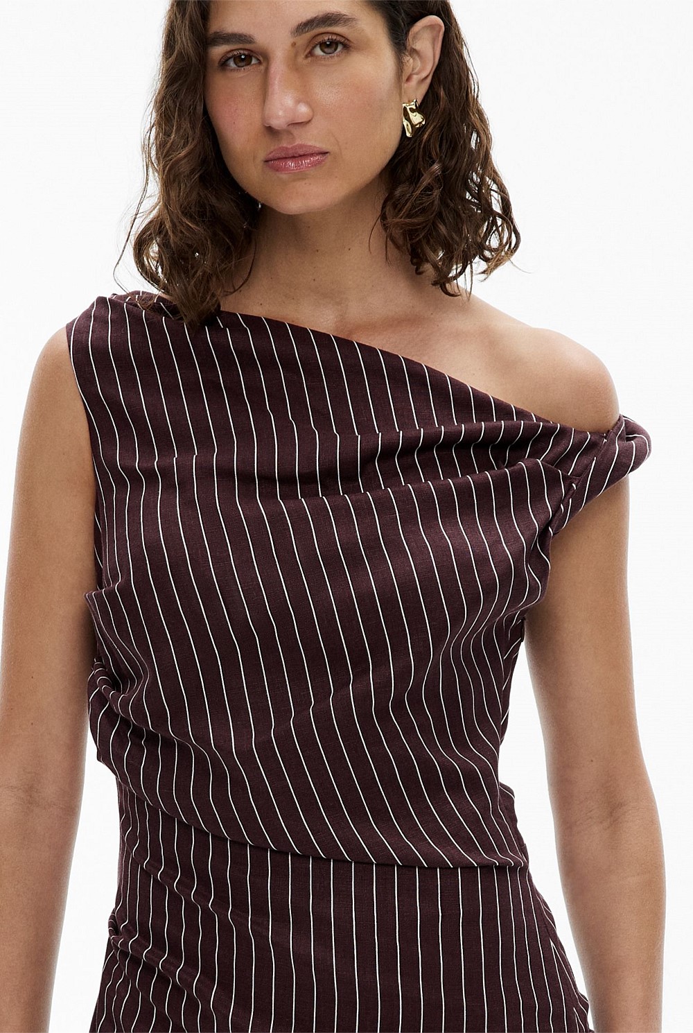 Espresso Stripe Twist Asymmetric Midi Dress - Women's Evening & Cocktail  Dresses | Witchery