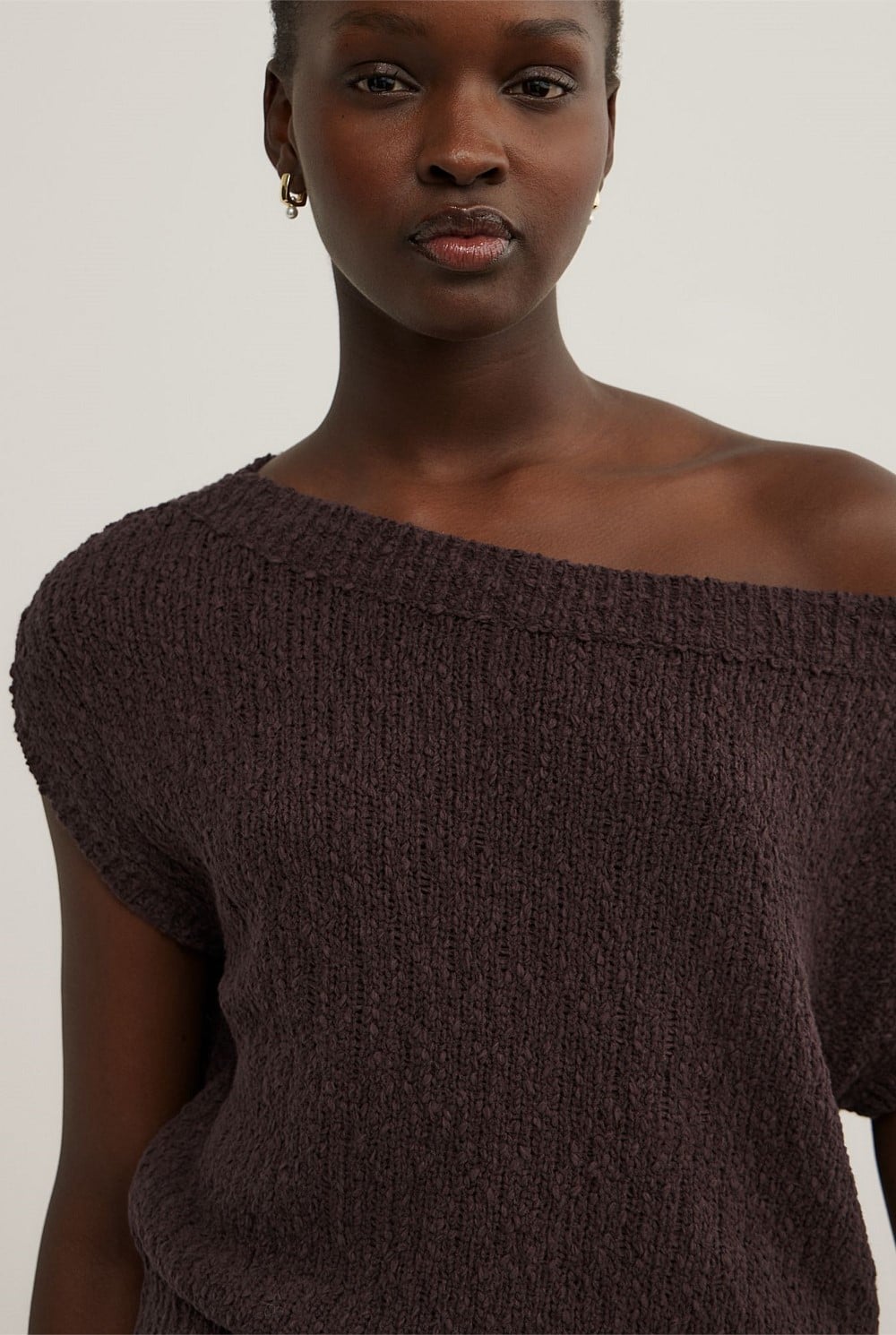 Espresso Textured Asymmetric Knit Tank Top - Women's Short Sleeve