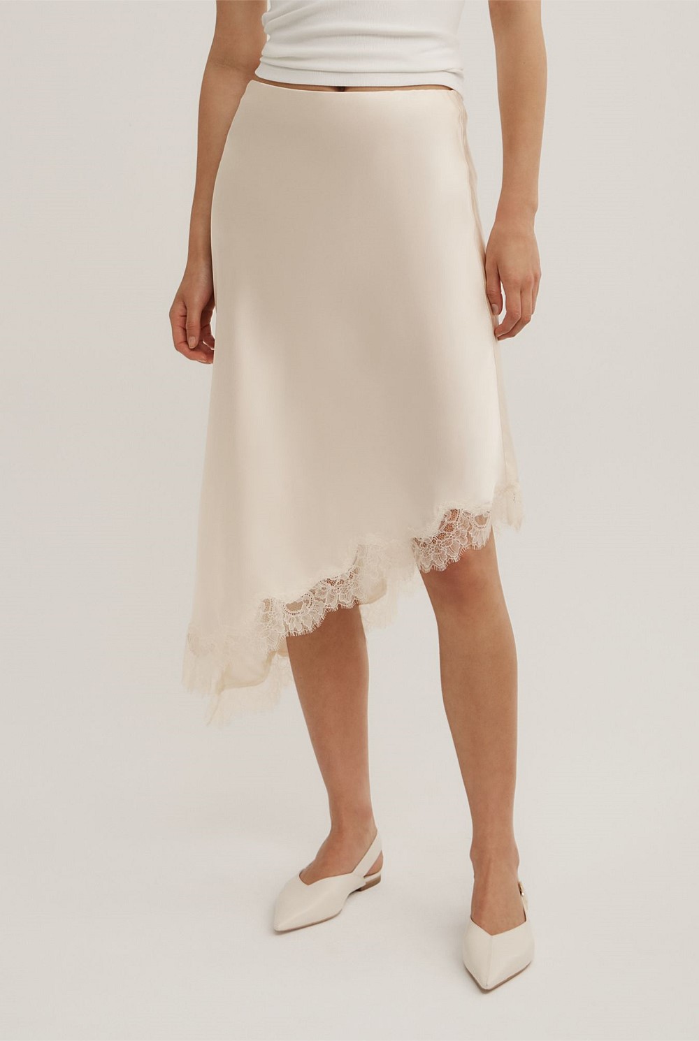 Vanilla Asymmetric Lace Skirt - Women's Midi Skirts | Witchery