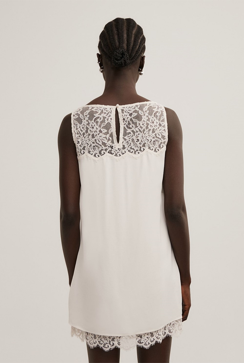 chinese dress ladies Lace Yoke Off-White & Grey Printed Dress main image 1