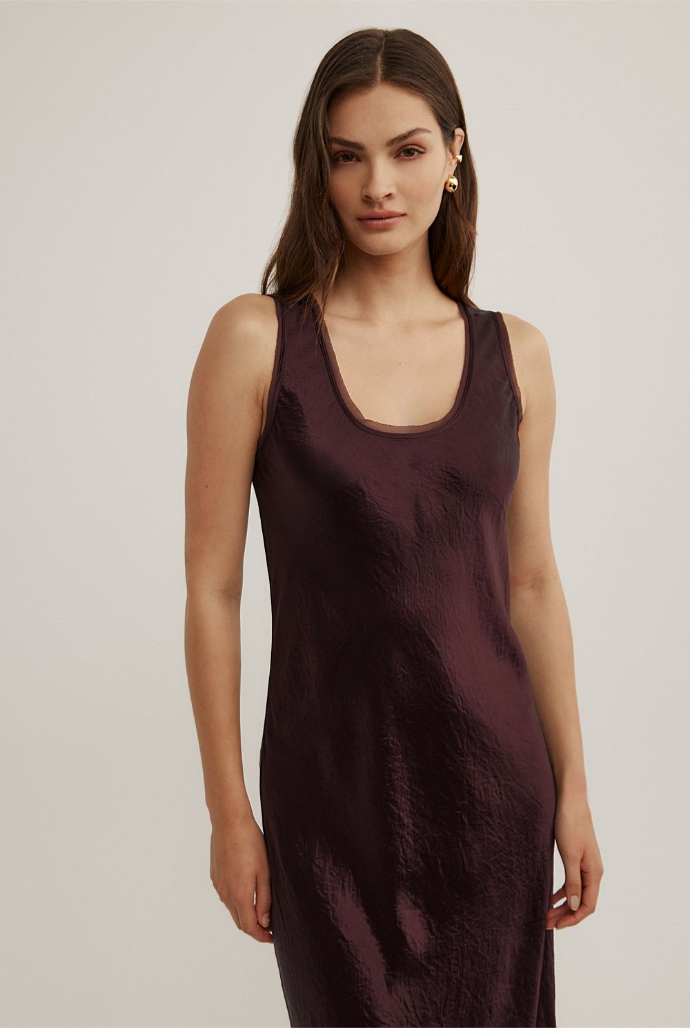 witchery burgundy dress Plum Scoop Neck Slip Dress - Women's Christmas Party Dresses