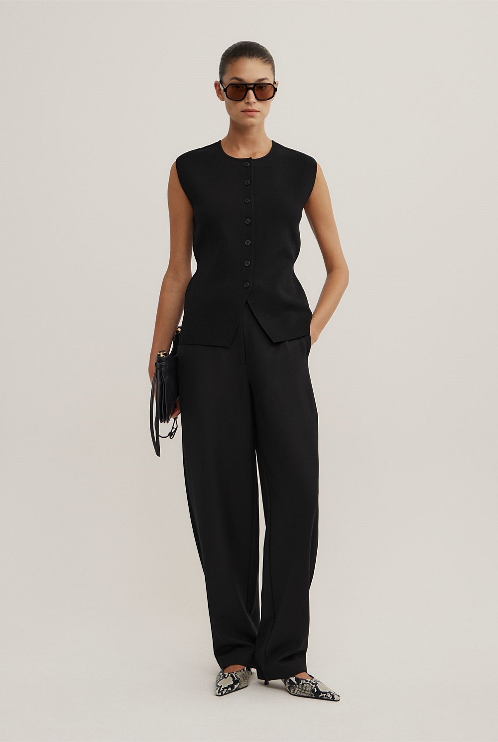 Black Compact Knit Vest - Women's Sleeveless Tops | Witchery