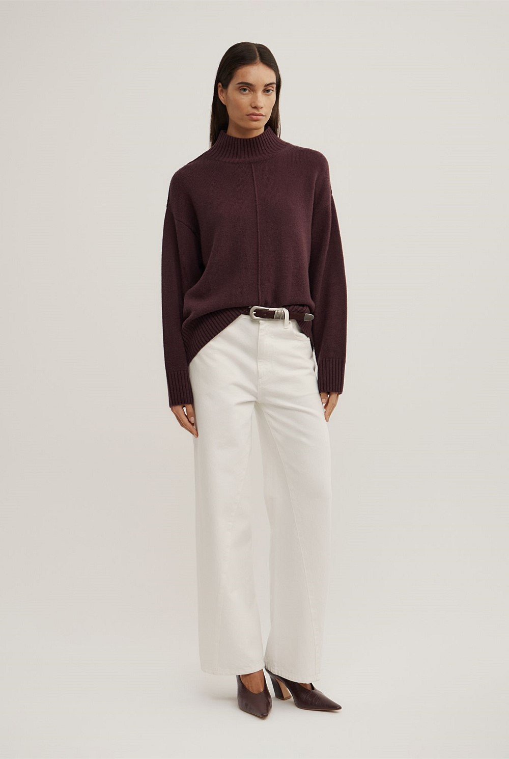 Aubergine High Neck Knit - Women's Sweaters | Witchery