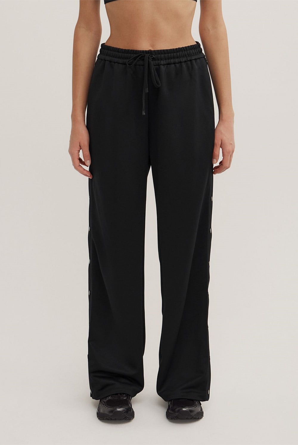 Black Side Snap Track Pants - Women's Black Pants | Witchery