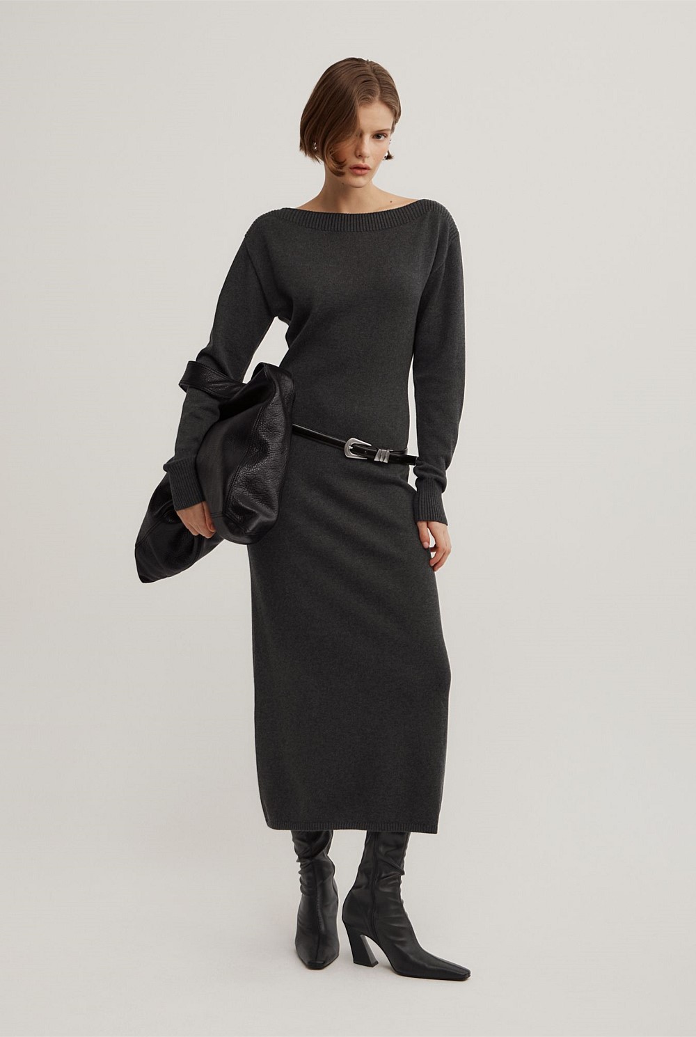boat neck knit dress Pure Merino Boat Neck Knit Dress (Mink)